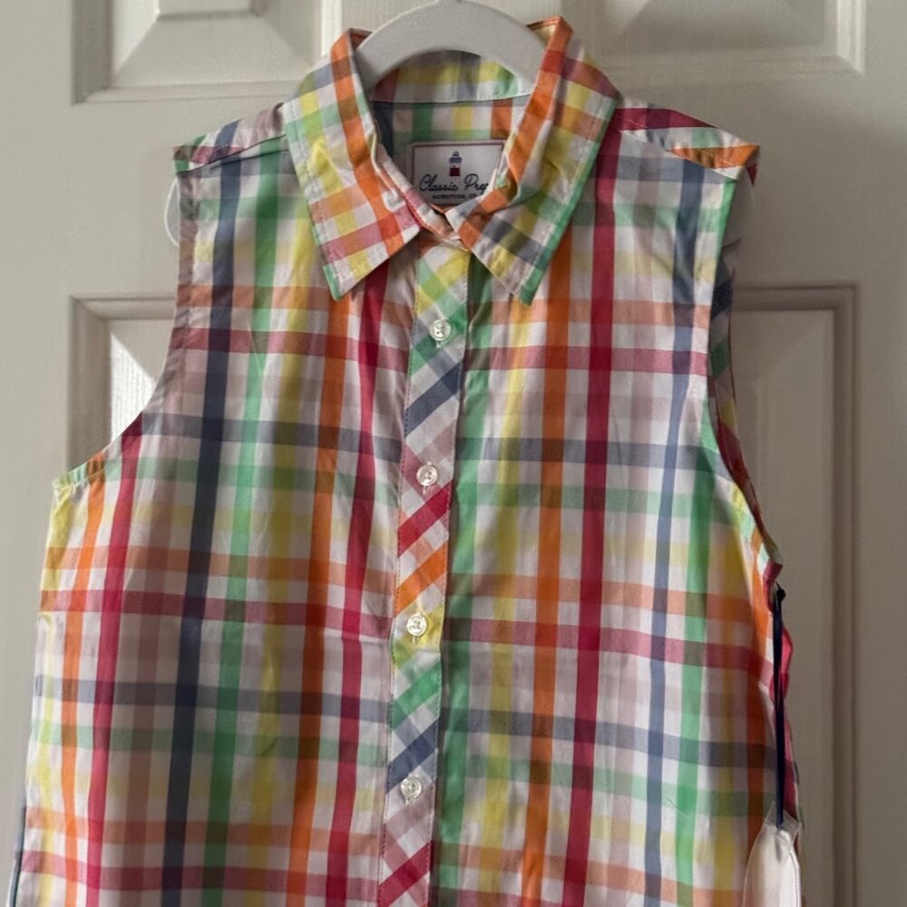 New Classic Prep Girls Skylar Top Gingham Sunshine Front tie Button Down Size 12 - Picture 7 of 11
